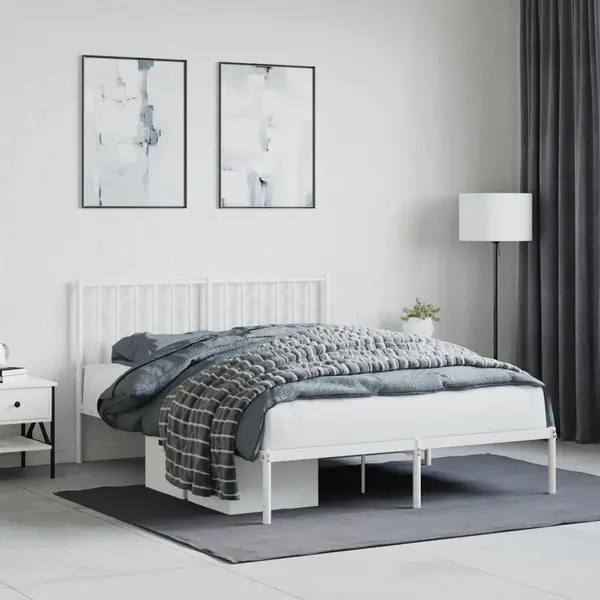 Gossi cadru de pat metalic cu tablie, alb, 140x200 cm