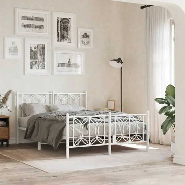 Gossi cadru de pat metalic cu tablie, alb, 140x200 cm