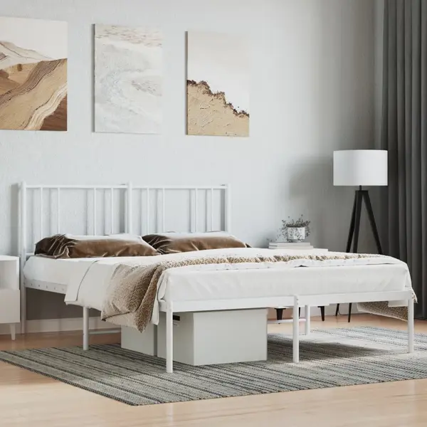 Gossi cadru de pat metalic cu tablie, alb, 140x200 cm