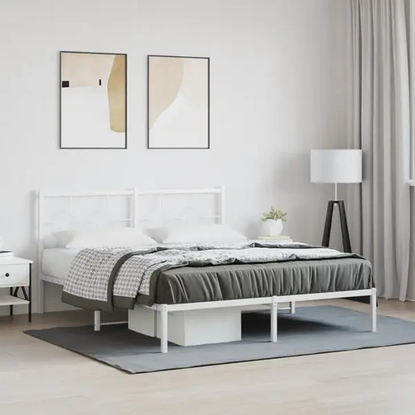 Gossi cadru de pat metalic cu tablie, alb, 150x200 cm
