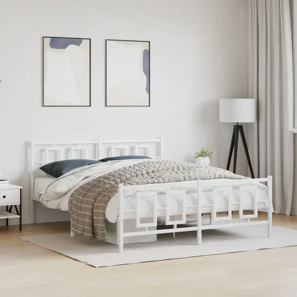 Gossi cadru de pat metalic cu tablie, alb, 150x200 cm