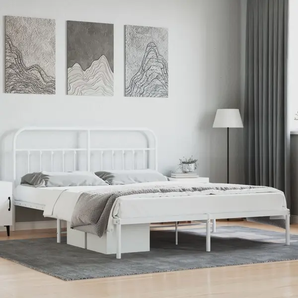 Gossi cadru de pat metalic cu tablie, alb, 160x200 cm
