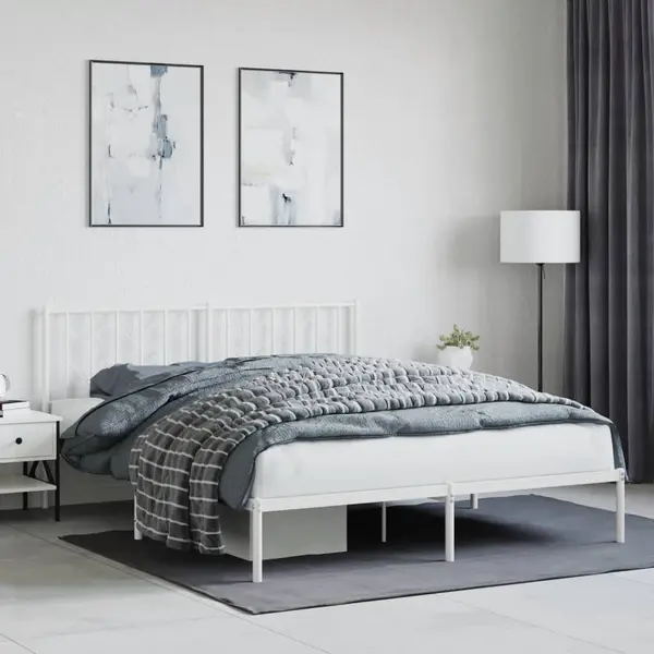 Gossi cadru de pat metalic cu tablie, alb, 160x200 cm