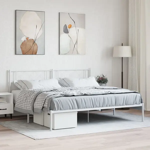Gossi cadru de pat metalic cu tablie, alb, 180x200 cm