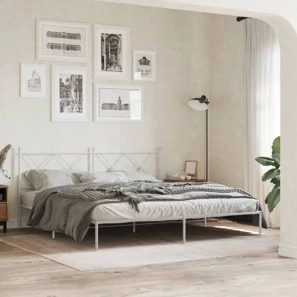 Gossi cadru de pat metalic cu tablie, alb, 180x200 cm