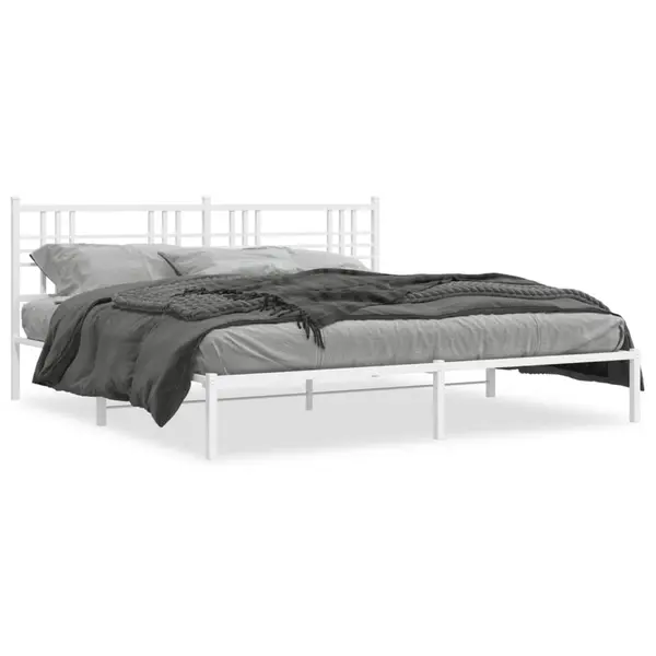 Gossi cadru de pat metalic cu tablie, alb, 183x213 cm