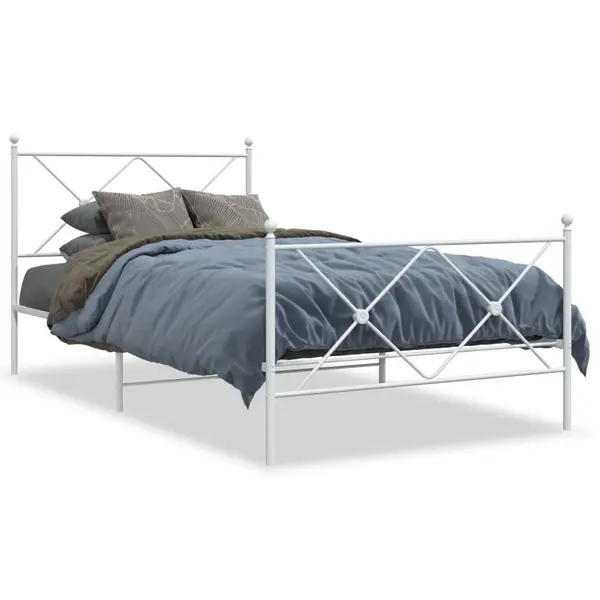 Gossi cadru de pat metalic cu tablie de cap/picioare, alb, 100x190 cm
