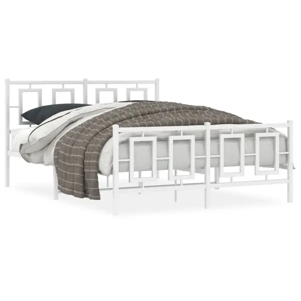 Gossi cadru de pat metalic cu tablie de cap/picioare, alb, 140x190 cm