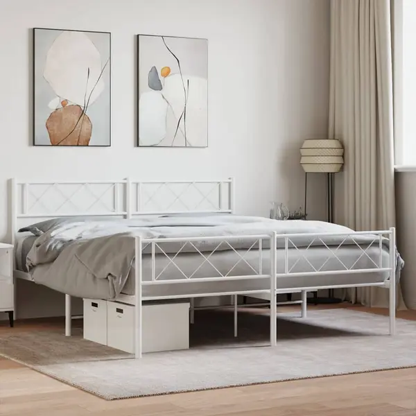 Gossi cadru de pat metalic cu tablie de cap/picioare, alb, 140x190 cm