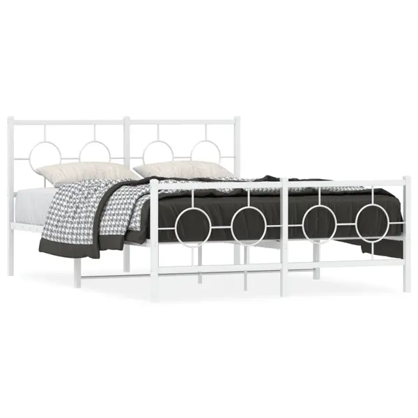 Gossi cadru de pat metalic cu tablie de cap/picioare, alb, 140x190 cm