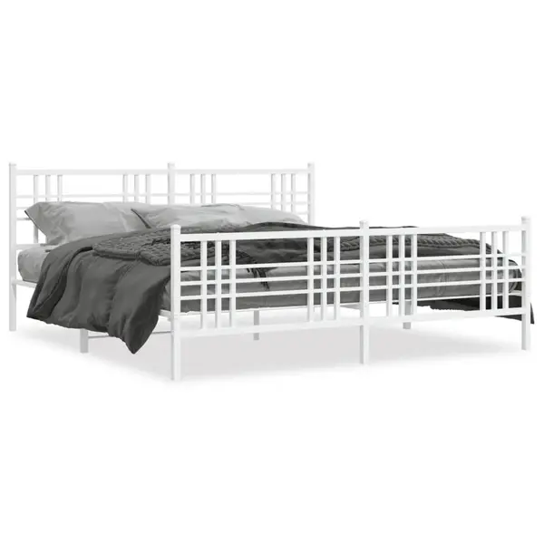 Gossi cadru de pat metalic cu tablie de cap/picioare, alb, 193x203 cm