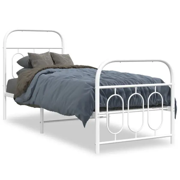 Gossi cadru de pat metalic cu tablie de cap/picioare, alb, 75x190 cm