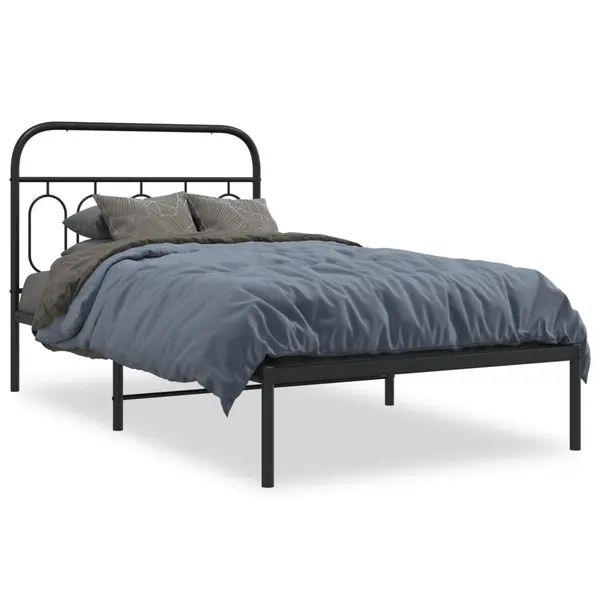 Gossi cadru de pat metalic cu tablie, negru, 100x190 cm