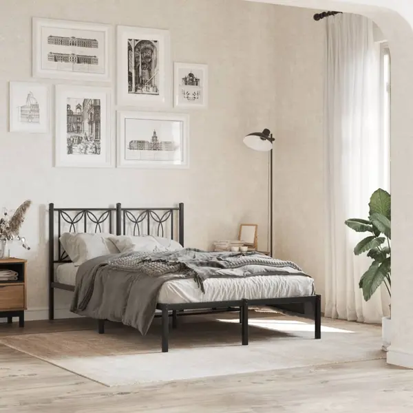 Gossi cadru de pat metalic cu tablie, negru, 120x190 cm