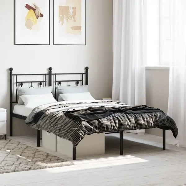 Gossi cadru de pat metalic cu tablie, negru, 120x190 cm
