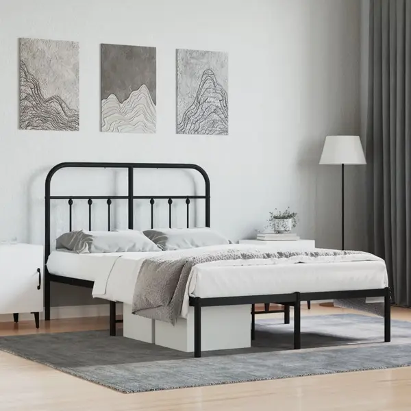Gossi cadru de pat metalic cu tablie, negru, 120x200 cm