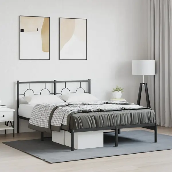 Gossi cadru de pat metalic cu tablie, negru, 135x190 cm