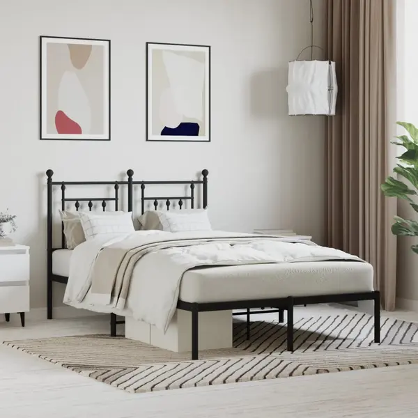Gossi cadru de pat metalic cu tablie, negru, 135x190 cm