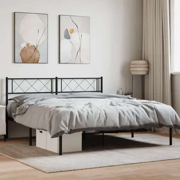 Gossi cadru de pat metalic cu tablie, negru, 135x190 cm