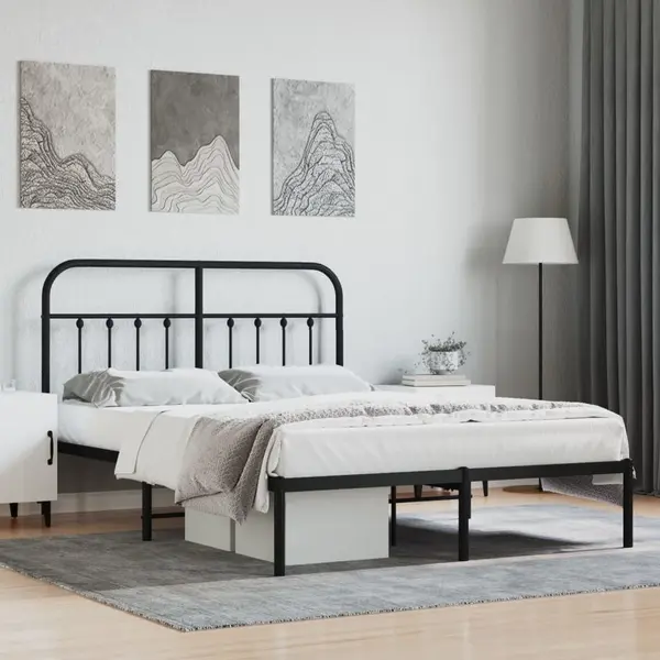 Gossi cadru de pat metalic cu tablie, negru, 140x190 cm
