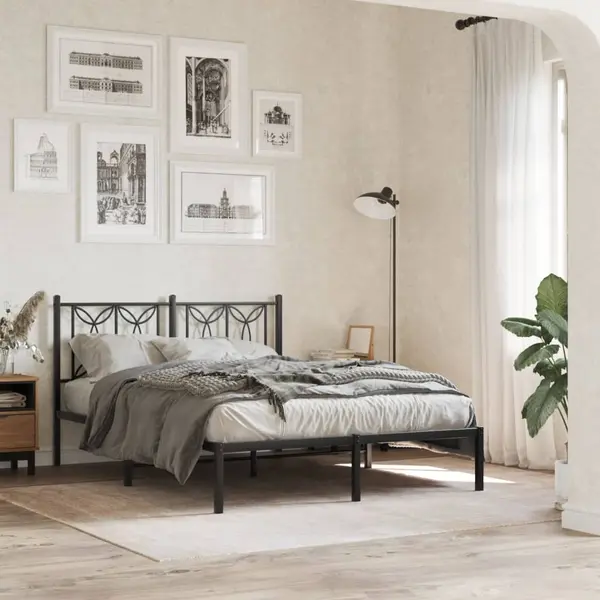 Gossi cadru de pat metalic cu tablie, negru, 140x190 cm
