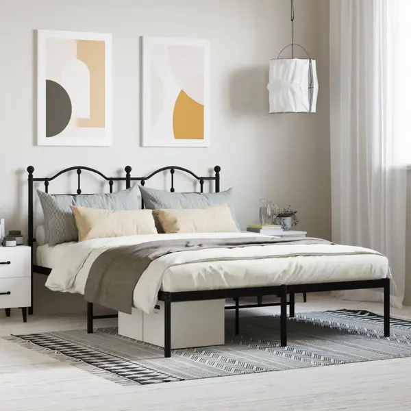 Gossi cadru de pat metalic cu tablie, negru, 140x190 cm