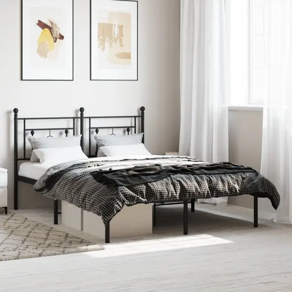 Gossi cadru de pat metalic cu tablie, negru, 140x190 cm