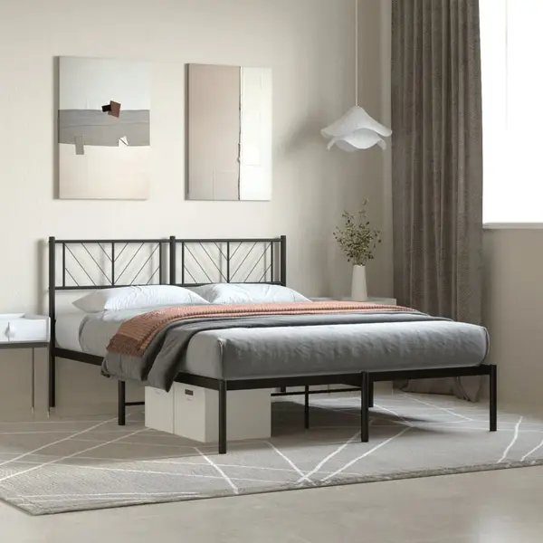 Gossi cadru de pat metalic cu tablie, negru, 140x200 cm