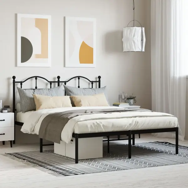 Gossi cadru de pat metalic cu tablie, negru, 140x200 cm
