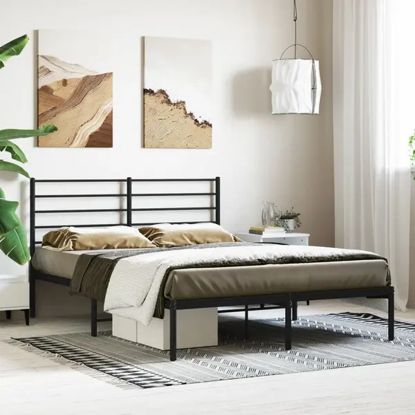 Gossi cadru de pat metalic cu tablie, negru, 150x200 cm