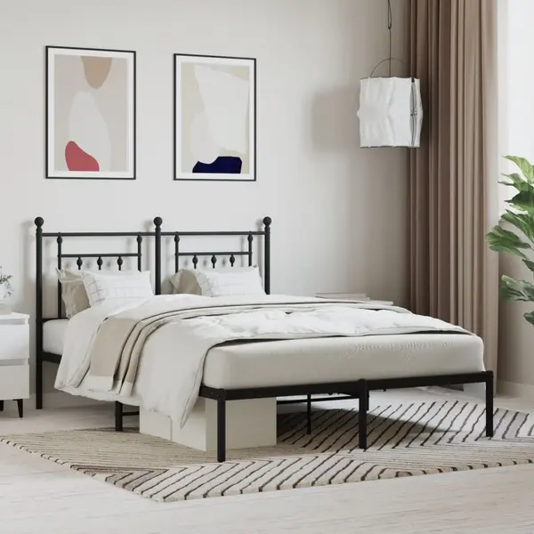 Gossi cadru de pat metalic cu tablie, negru, 150x200 cm