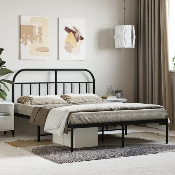 Gossi cadru de pat metalic cu tablie, negru, 150x200 cm