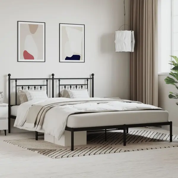 Gossi cadru de pat metalic cu tablie, negru, 160x200 cm