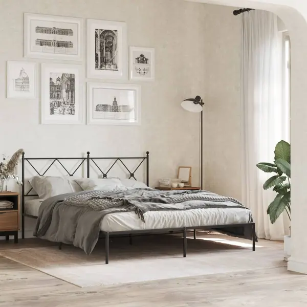 Gossi cadru de pat metalic cu tablie, negru, 160x200 cm