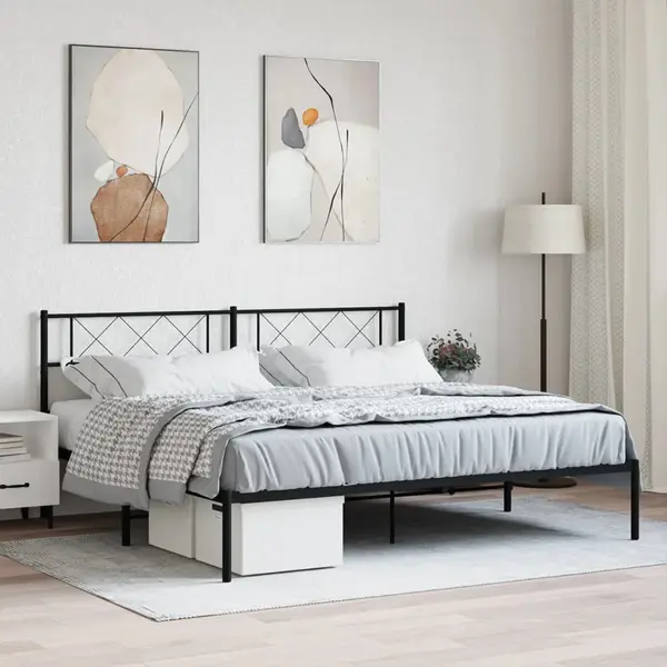 Gossi cadru de pat metalic cu tablie, negru, 180x200 cm
