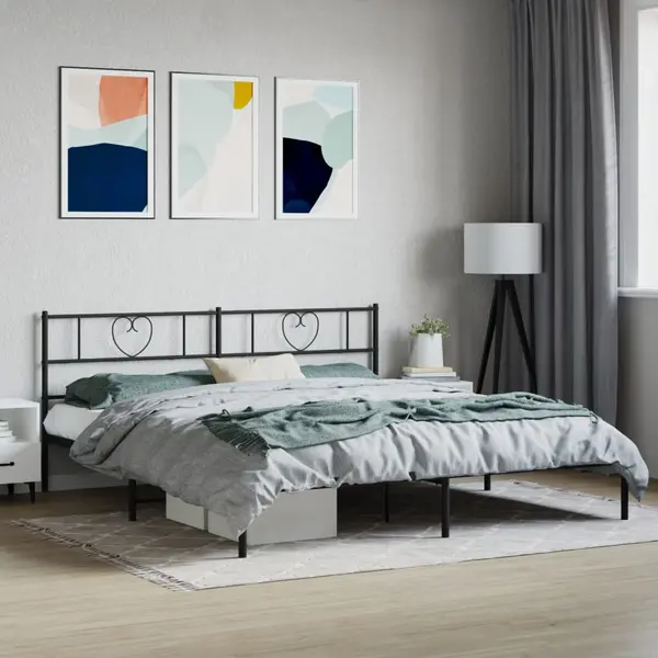 Gossi cadru de pat metalic cu tablie, negru, 183x213 cm