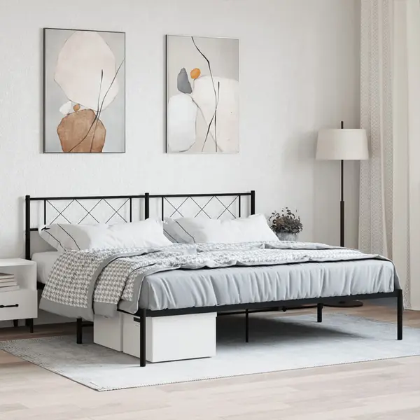 Gossi cadru de pat metalic cu tablie, negru, 183x213 cm