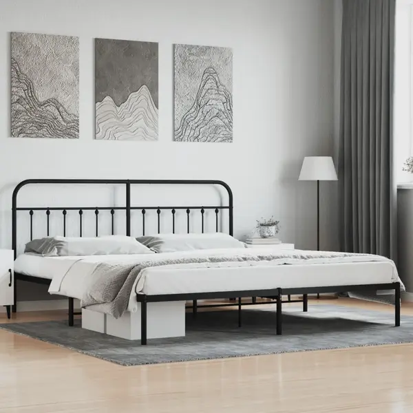Gossi cadru de pat metalic cu tablie, negru, 200x200 cm