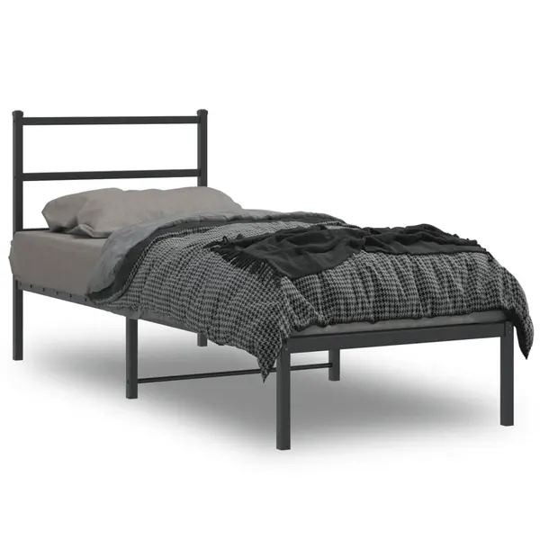 Gossi cadru de pat metalic cu tablie, negru, 75x190 cm