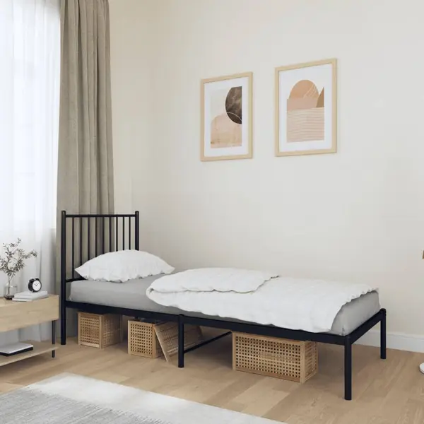 Gossi cadru de pat metalic cu tablie, negru, 75x190 cm