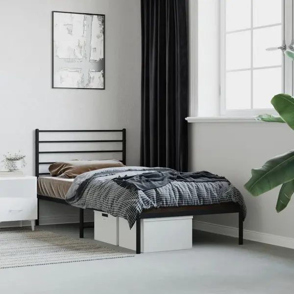 Gossi cadru de pat metalic cu tablie, negru, 75x190 cm