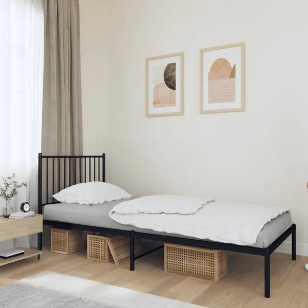 Gossi cadru de pat metalic cu tablie, negru, 90x190 cm