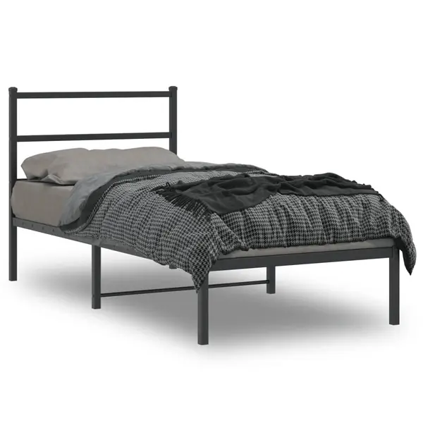 Gossi cadru de pat metalic cu tablie, negru, 90x190 cm