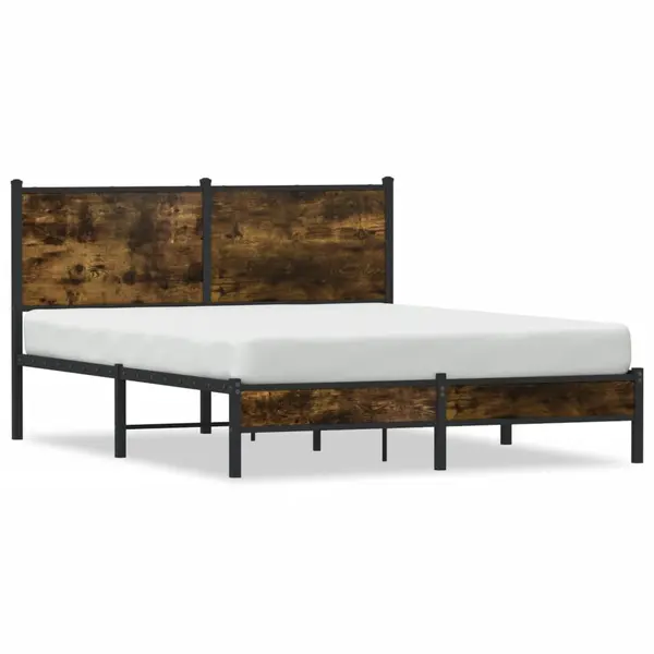 Gossi cadru de pat metalic cu tablie, stejar fumuriu, 137x190 cm