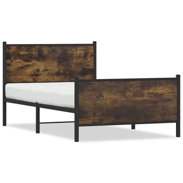 Gossi cadru de pat metalic fara saltea, stejar fumuriu, 107x203 cm