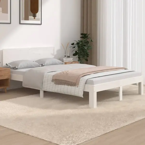 Gossi cadru de pat mic dublu, alb, 120x190 cm, lemn masiv