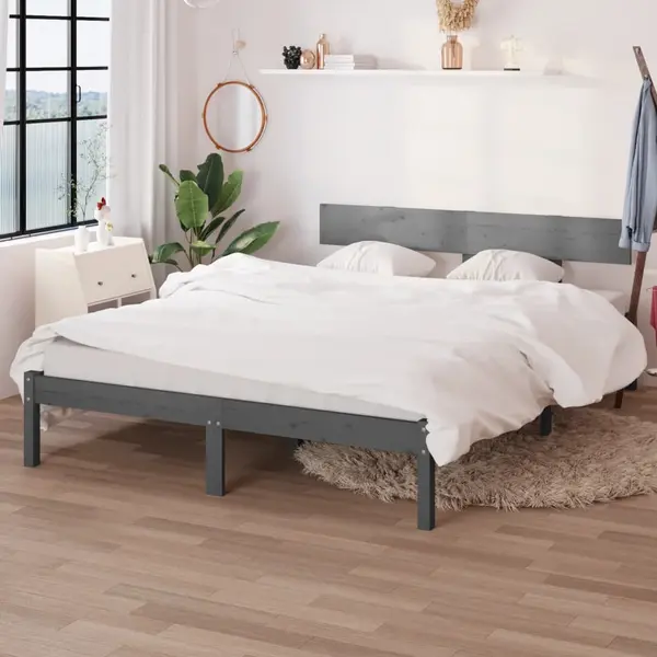 Gossi cadru de pat mic dublu, gri, 120x190 cm, lemn masiv