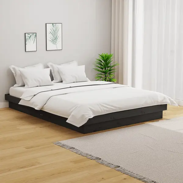 Gossi cadru de pat mic dublu, gri, 120x190 cm, lemn masiv