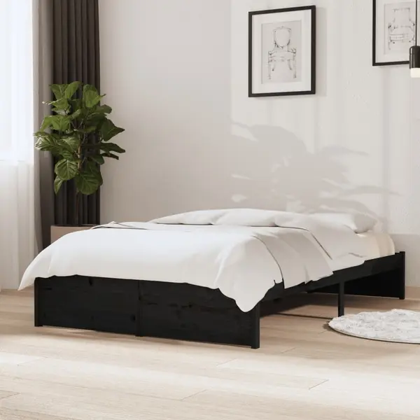 Gossi cadru de pat mic dublu, negru, 120x190 cm, lemn masiv