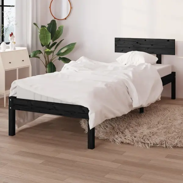 Gossi cadru de pat mic single, negru, 75x190 cm, lemn masiv